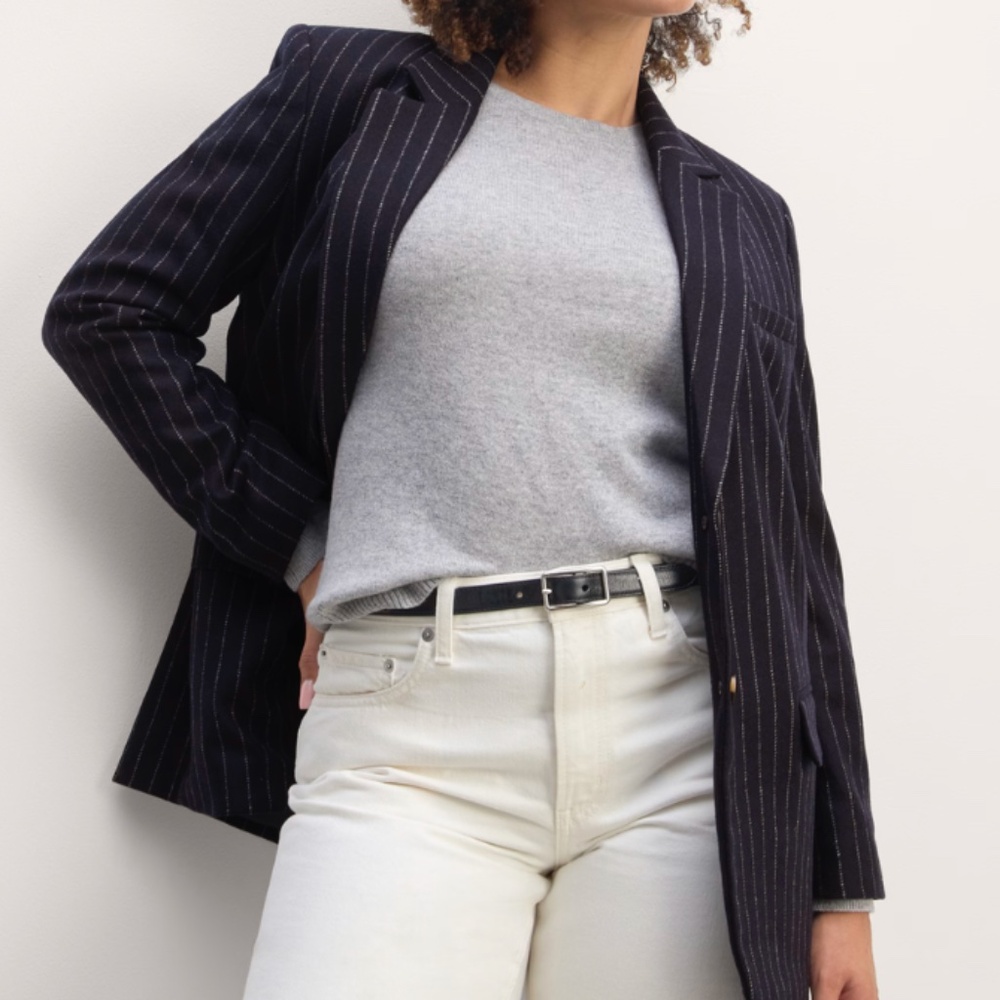 Everlane Oversized Wool Navy Pinstripe Blazer